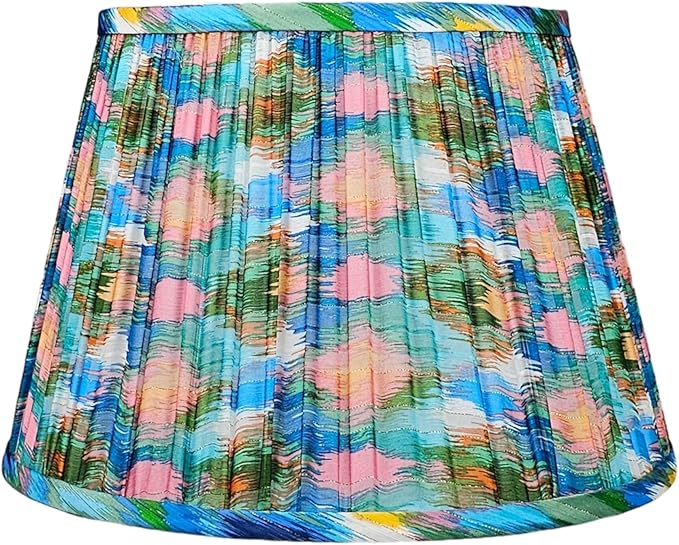 RDI Pleated Pattern Fabric Lampshade, Flora Collection, Medium Lamp Shade, 10 x 14.5 x 10 inch (Top x Bottom x Height), Waterscape Blue