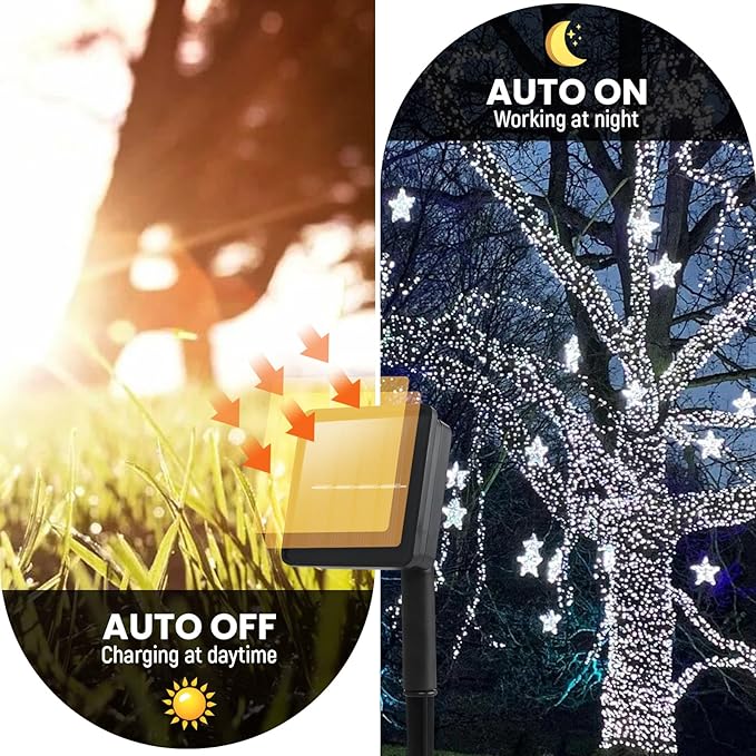 Dailyart Solar String Lights for Outside,50ft Solar Lights Outdoor Waterproof 100 Led Solar Fairy Lights 8 Lighting Mode Solar String Lights Idea for Garden,Courtyards,Trees(Cool White)