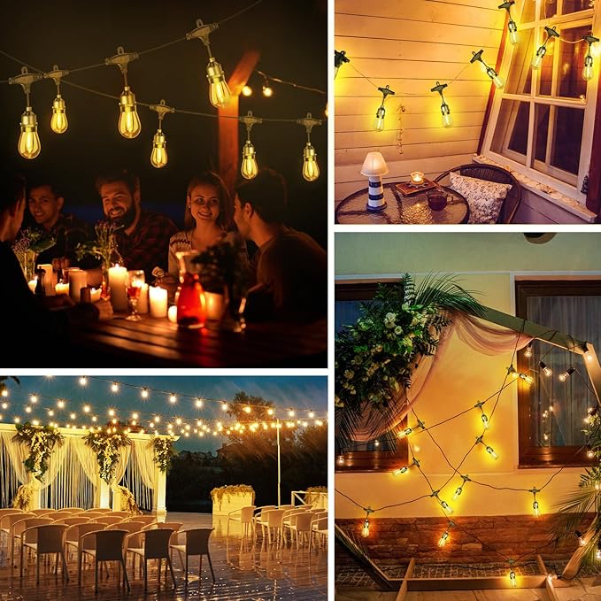 Outdoor String Lights LED 50FT Patio String Lights for Outside with S14 Teardrop-Shaped Bulbs Waterproof Flat Light Christmas Hanging Pendent Lights for Balcony Backyard Garden 2700K