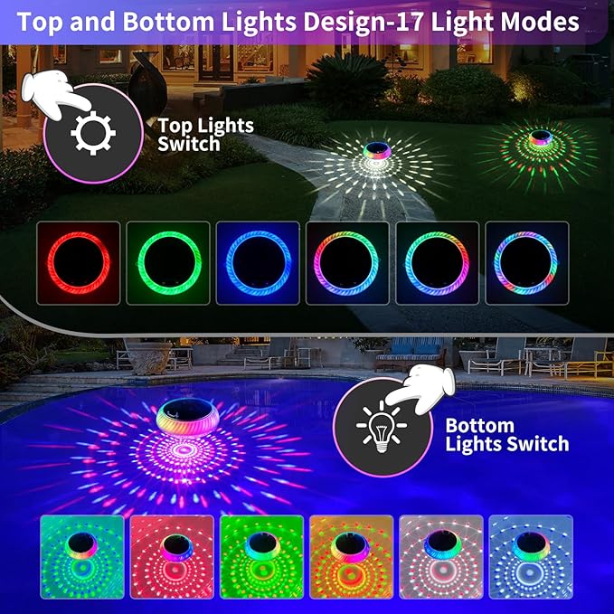 FirstE Solar Floating Pool Lights, 7.6" Dynamic RGB Color Floating Solar Pool Lights IP68 Waterproof, Light Sensing LED Pool Decor Light for Inground, Above Ground Pools, Outdoor, Garden, Party