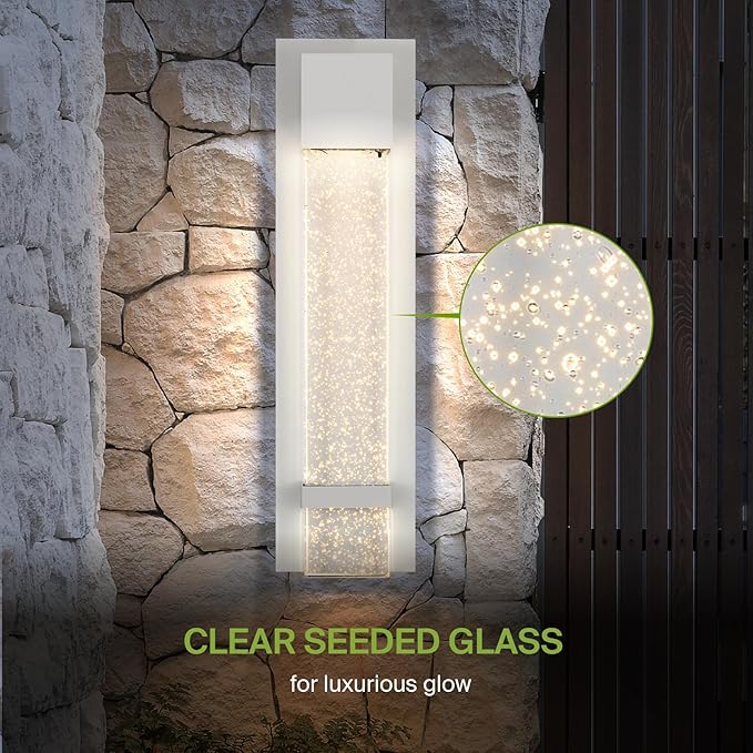 ASD LED 18 Inch Bubble Glass Wall Light Fixture | 12W 500LM 3000K-5000K 120V | 3CCT, Waterproof, Dimmable, ETL Listed | Exterior Flush Mount Sconce, Outdoor-Indoor Lighting | White