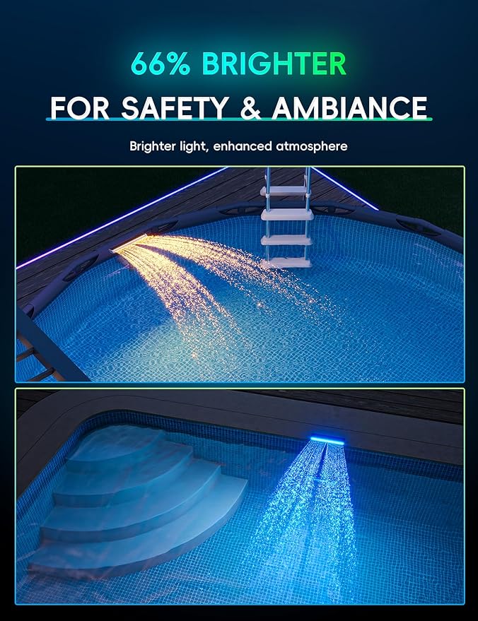 Pool Fountain with 7-Color LED Lights, Above/Inground Pool Fountain Lights with Remote Control, Adjustable Pool Sprinkler Waterfall for Cooling 6-15 Degrees