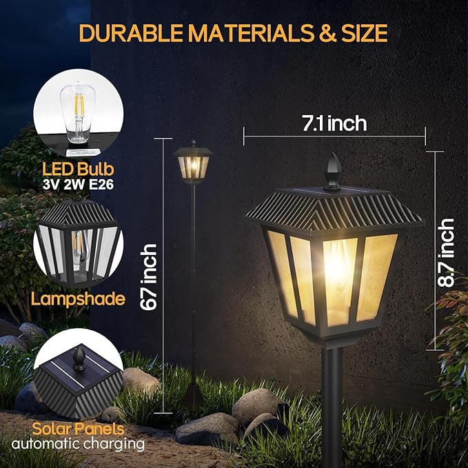67" Solar Lamp Post Lights Outdoor Post Lights Waterproof Vintage Street Lights for Garden, Lawn, Pathway, Driveway, Front/Back Door