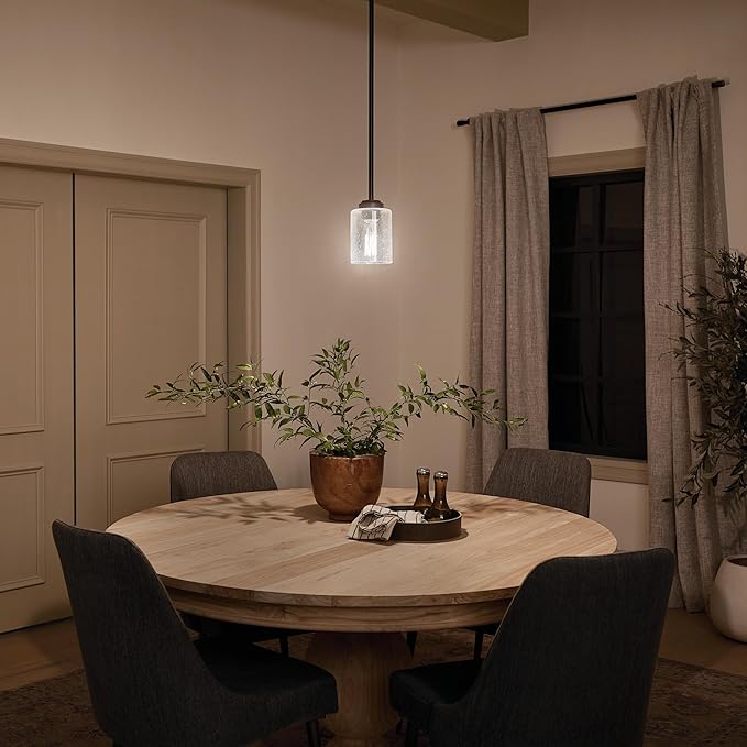 Kichler Winslow 7.5" 1-Light Mini Pendant Light with Clear Seeded Glass in Black for Kitchen, Bar, Laundry Sink, Bar Island (7.5" x 4.25"), 44032BK