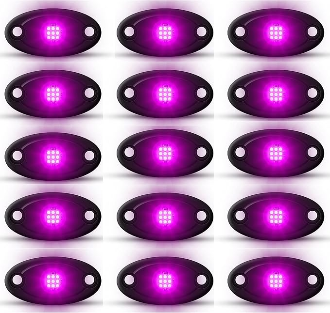 Purple Pink Rock Light 24pods 6000k Pure Purple Led Rocks Lights kit Ip68 Waterproof 47inch Extension Wires for ATV Rv Utv SUV Offroad Pickup Trucks Golf Boat Cars Fender Underglow Lighting