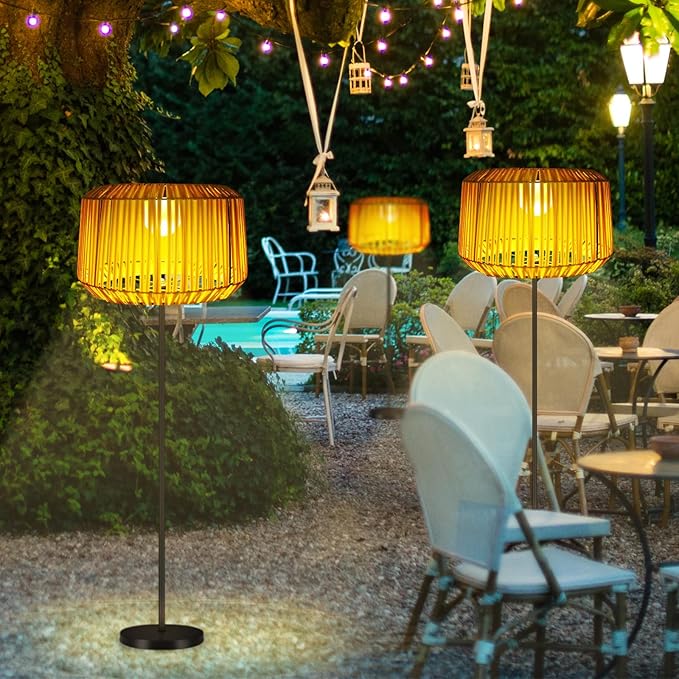 shumi Outdoor Solar Floor Lamp, Bamboo Cordless Floor Lamp, Solar Floor Lamp Outdoor Waterproof for Patio and Porch, Decors for Yard Balcony and Gazebo