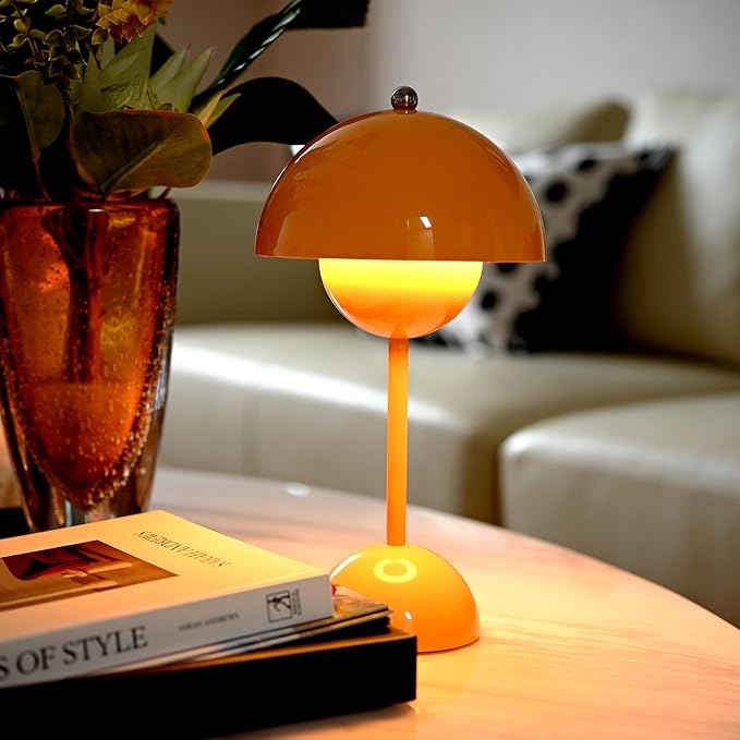 Flower Bud Lamp Modern Flowerpot Cordless Mushroom Touch Table Lamp 3 Mode Dimmable Rechargeable Desk Lamp for Bedroom(Yellow)