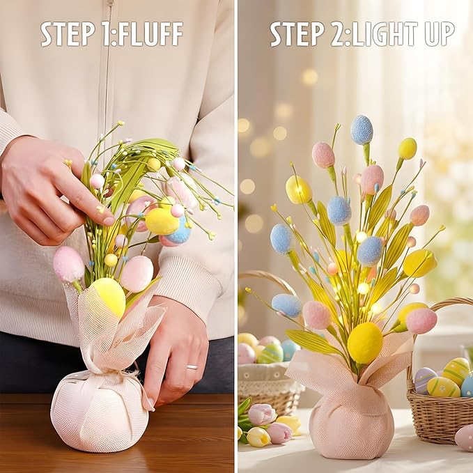 XmasExp Easter Decorations 18inch Easter Tree with Eggs & LED Lights Easter Egg Tree for Indoor Perfect Easter Table Decorations & Holiday Party Decor