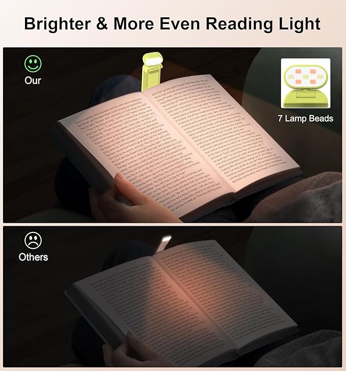 Gritin Reading Light,Book Light for Reading in Bed-Eye Caring 3 Colors, 5-Level Dimmable Brightness,Long Lasting, Compact Size Rechargeable Clip on Book Reading Light for Book Lovers-Emerald Green
