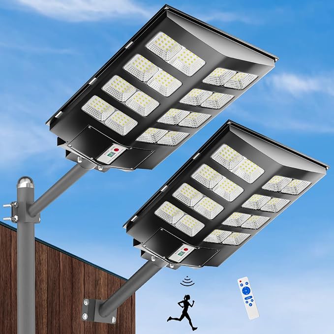 Ofuray Of-2600W Solar Street Light Outdoor, 240000LM Solar Street Light Parking Lot Lights Commercial Dusk to Dawn, 6500k IP67 Waterproof Led with Remote Control Motion for Street,Court,Tree 2Pcs
