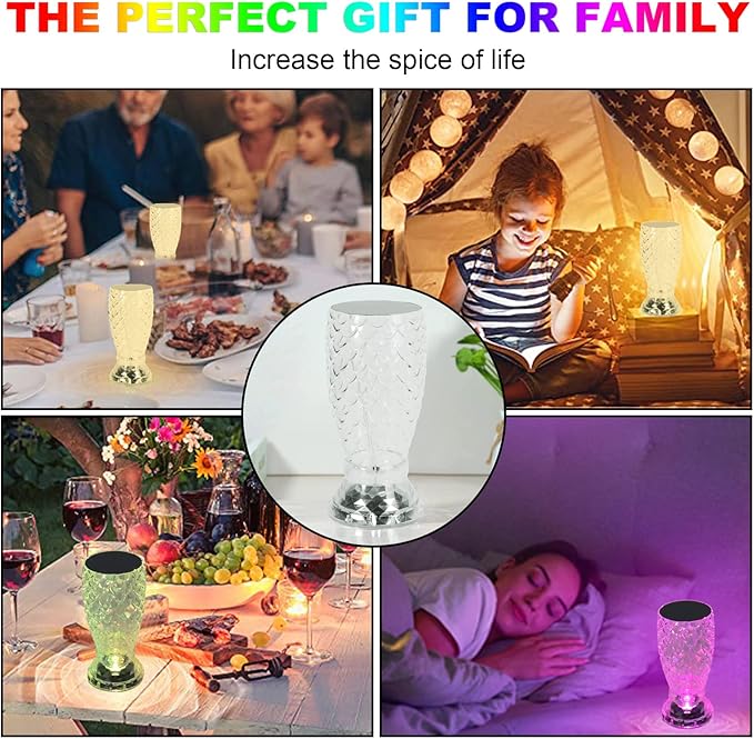 MIFXIN Crystal Table Lamp RGB 16 Colors Changing Remote Control Touch Diamond Lamp USB Charging Decorative Acrylic Led Bedside Light Desk Lamp for Bedroom Living Room Kids Room (Fish Scale)
