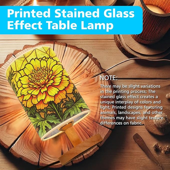 Marigold Table Lamp LED 3-Color Pressed Bedside, Marigold Shade Lamp with Wood Base for Bedroom Living Room Desk Office TL01