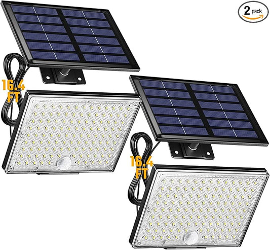 SUPERDANNY Solar Outside Lights with 113 Bright LEDs 7000K, Motion Sensor Outdoor Flood Lights Dusk to Dawn with 16ft Cable IP65 Waterproof, Security Light for Garden Barn Porch 2 Pack
