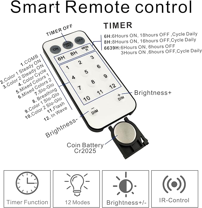 GHJ Battery Operated Remote Control Rainproof LED String Lights, Color Changing Fairy Lights for Christmas Tree Xmas Garden Party (White-Warm, 100LEDs)