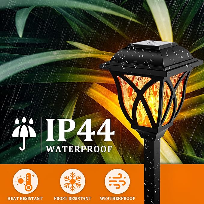 GIGALUMI 8 Pack Solar Lights Outdoor Waterproof, Flickering Flame LED Lights, Garden Decor for Yard, Patio, Landscape, Planter, Walkway, Transparent Cover