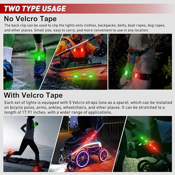 Nilight LED Safety Light 4PCS Red Green Marine Navigation Bike Tail Lights Three Modes Waterproof Reflective Gear Clip On Flash Strobe Indicator Lamp for Night Boating Fishing Cycling Jogging
