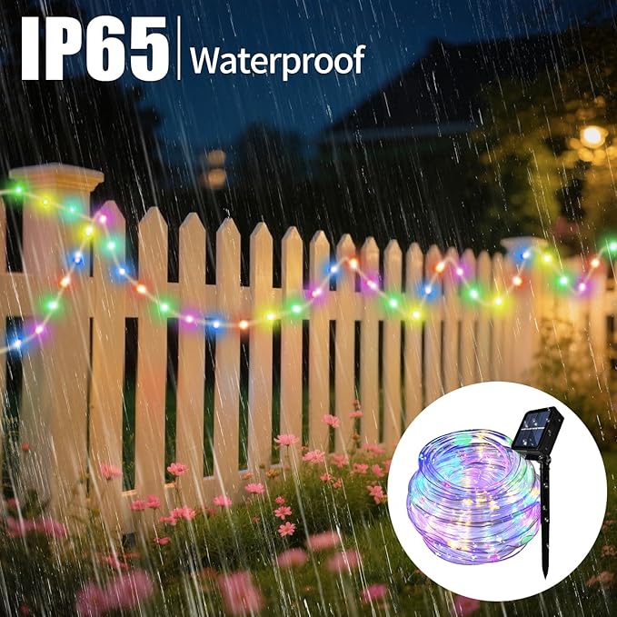 (Multicolor Fairy Light Solar Outdoor 33Ft 100 LED Rope Lights for Outside 8 Modes Solar Rope Lights Outdoor Waterproof for Patio Fence Party Garden Yard Home Holiday Tree Decoration.