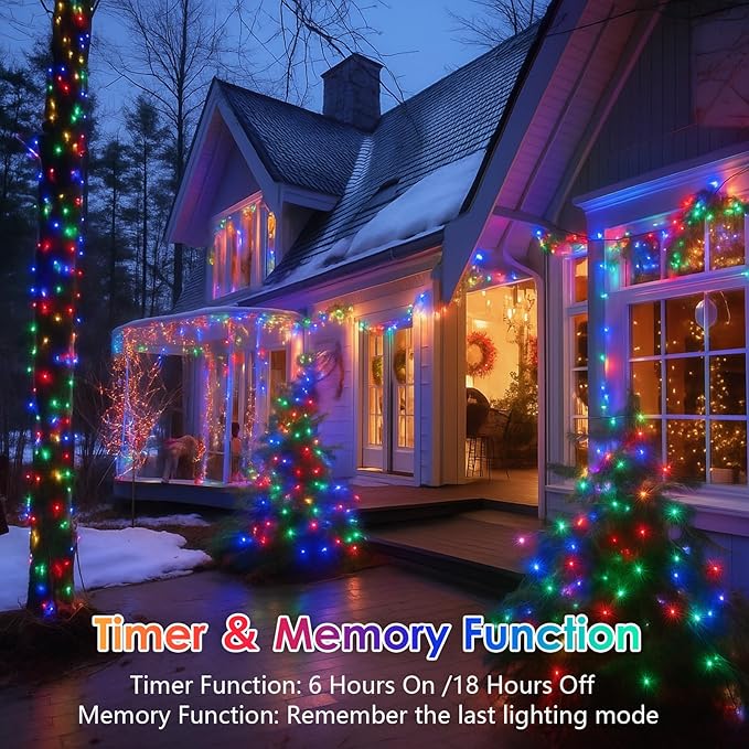 2 Pack Christmas String Lights Battery Operated with Timer, 66FT 200 LED Waterproof Twinkle Lights, 8 Modes Fairy Light for Indoor and Outdoor Bedroom Garland Tree Christmas Decorations (Multicolor)