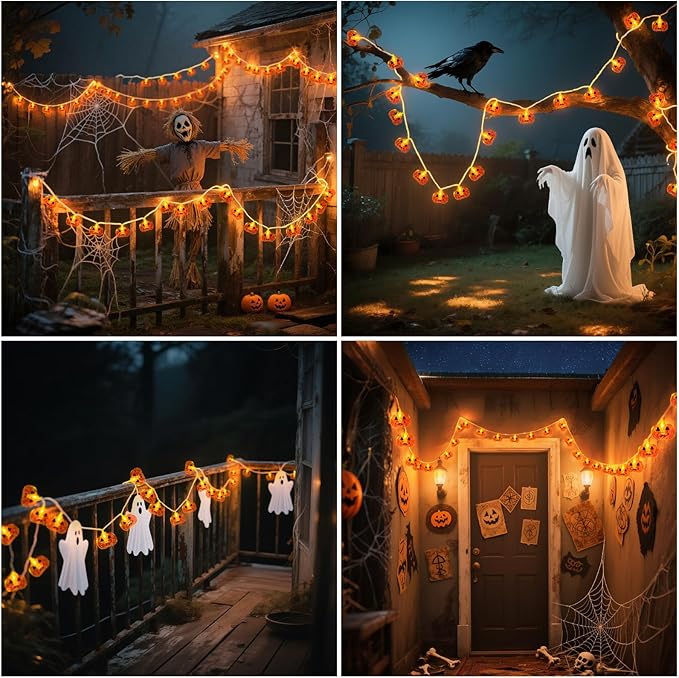Halloween Lights Pumkin Lights 10FT 20LED with Timer 8 Modes Battery Operated Indoor Outdoor for Halloween Decorations, Pumpkin Decor