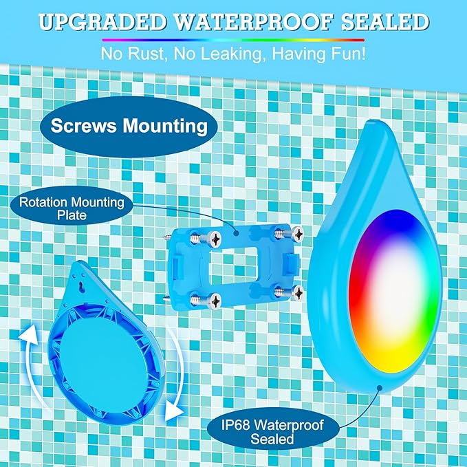 LED Pool Light, 20W Smart RGB Magnetic Submersible Light with APP Control, 1200lm Dimmable, IP68 Waterproof 12V Nicheless Underwater Lights with 32.8ft Cord for Inground & Above Ground Pools