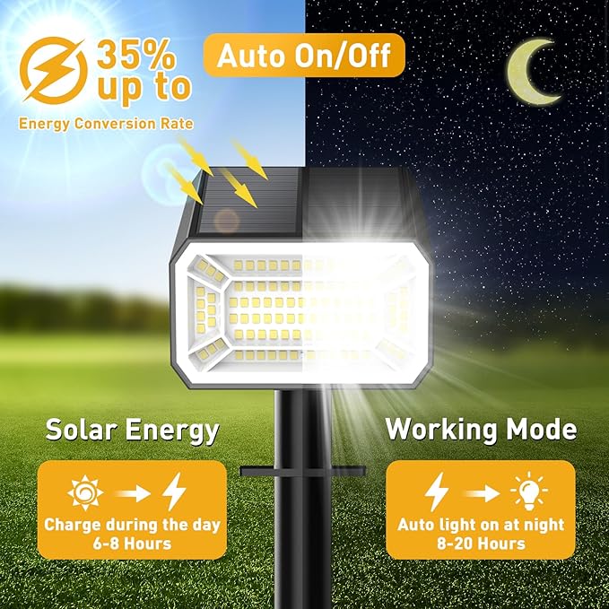 Solar Spot Lights Outdoor Waterproof IP65, [8 Pack/100 LED/4 Modes] 2-in-1 Solar Landscape Spotlights, Auto On/Off Solar Powered Flood Lights for Outside Yard Garden Pathway(Cool White)
