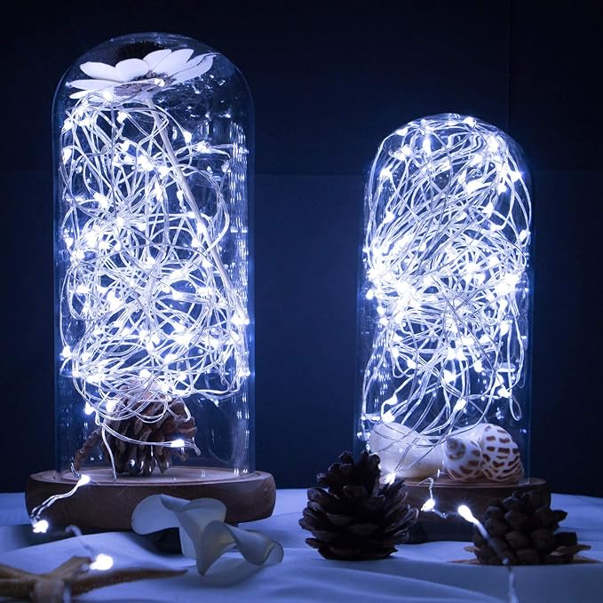 20 Pack Fairy Lights Battery Operated, 20 LED String Lights Mason Jar Lights, Waterproof Copper Wire Mini Lights String Firefly Light for Wedding, Table, Party, Christmas Decor (Cold White)