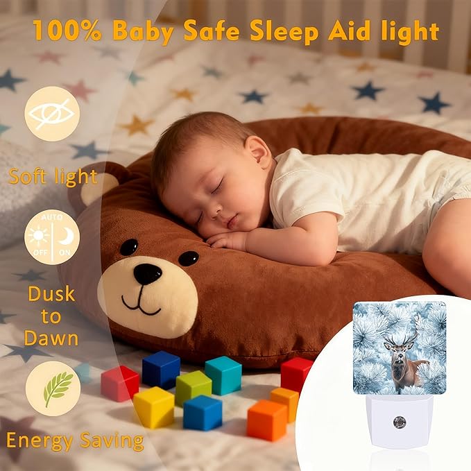 Winter Christmas Red Deer Night Light for Kids, Dusk-to-Dawn Auto Sensor Plug in Night Light, 0.5W Energy Saving Non-Toxic Design for Bedroom/Bathroom, Ideal Gifts for Women, Men & Kids