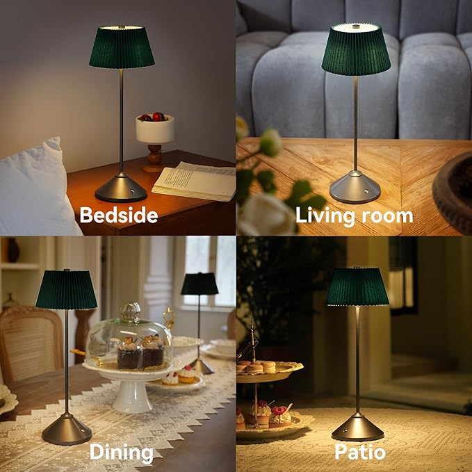 Cordless Rechargeable Table Lamp – 3 Adjustable Color Temperatures, Lightweight & Portable, Matte Metallic Finish, Waterproof, Battery Operated for Indoor& Outdoor Use (White)