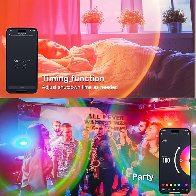 Sunset LED Lamp Projector, 21 Colors Changing App & Remote Control Mood Lighting, Music Sync Ambiance Lighting, Sunset Lamp for Bedroom, Living Room, Aesthetic Room Decor, Birthday Gifts for Women