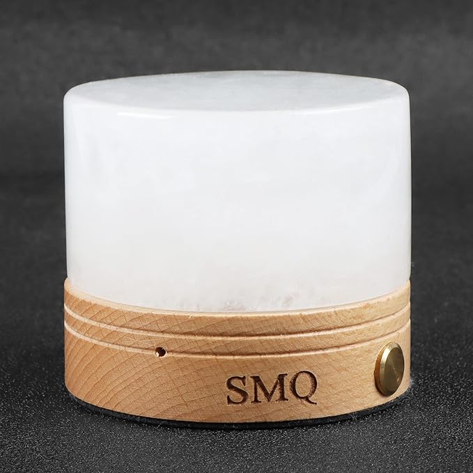 SMQ Clear Quartz Crystal Night Light with USB Charging Port,Healing Crystals Polished Gemstone Touch Control Table Led Lamp with Wooden Base for Nursery,Living Room,Office