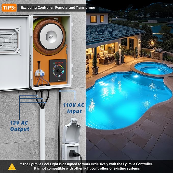 LyLmLe Pool Light for Inground Pools, 65W 10 Inch RGBW Multicolor Inground Pools Light, 316 Stainless Steel, 12V Color Changing LED Pool Lights for 10" Niche, 50ft Cord, Without Transformer Controller