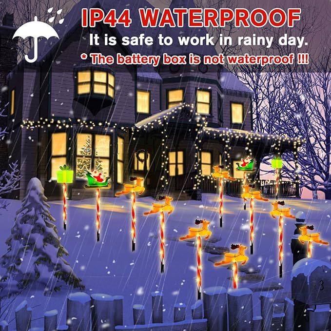 Christmas Pathway Lights Outdoor, 6pcs Candy Cane Reindeer Lights with 8 Modes, Outdoor Christmas Decorations Light, LED Santa Claus Gifts Light for Yard Path Garden Decor (Brown - Reindeer)