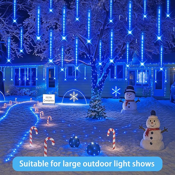 Blue Christmas Icicle Lights Outdoor: 40 Tube(Equivalent to 5 Sets of 8-Tubes) Meteor Shower Rain Lights - Waterproof Christmas Halloween Decorations for Yard Outside Tree Roof, UL Plug