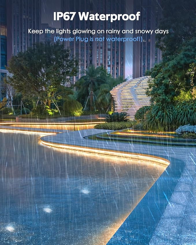 Outdoor LED Strip Lights Waterproof 100FT Self-Adhesive Warm White AC 110V-120V LED Rope Light with Switch Plug in SMD 2835 120LED/M Ultra Bright for Christmas Home Indoor Outdoor Decor IP67