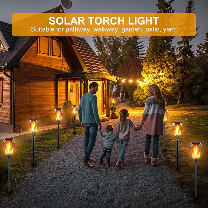 Solar Torch Light with Flickering Flame Outdoor Waterproof, Super Large Solar Tiki Torches, Landscape Decorative Lights for Yard, Garden, Pathway, Auto On/Off (1 Pack)