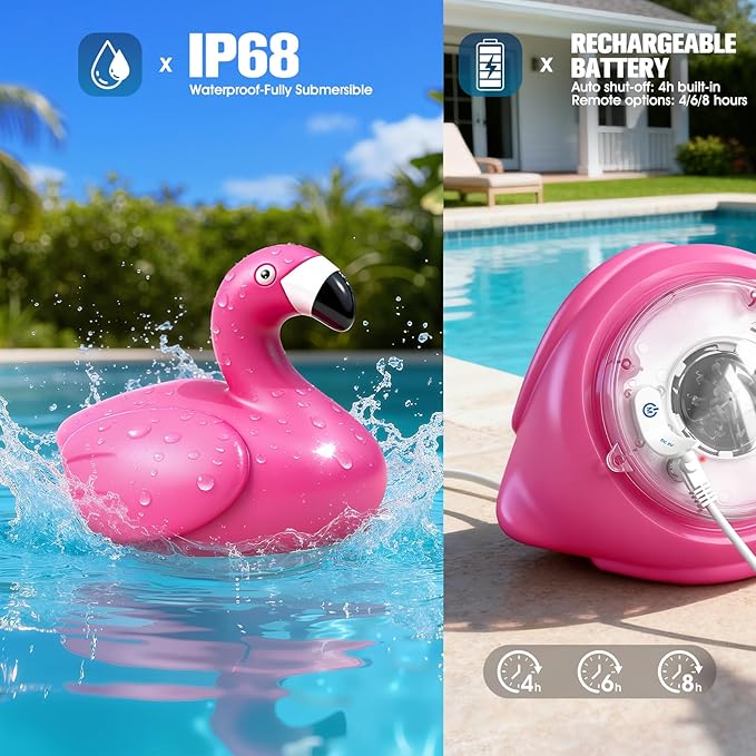 Floating Pool Lights,Upgraded Flamingo Pool Lights that Float,Rechargeable LED Floating Lights for Inground Above Ground Pools,IP68 Waterproof Pool Lighting with Remote,Lights for Hot Tub,Party,1 PC