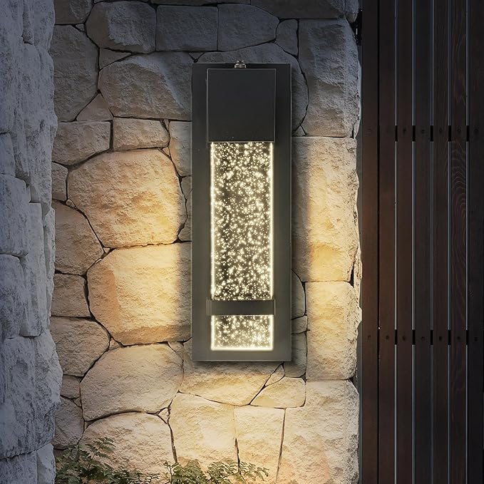ASD LED 13 Inch Bubble Glass Wall Light Fixture | 12W 500LM 3000K-5000K 120V | 3CCT, Waterproof, Photocell, ETL Listed | Exterior Dusk to Dawn Flush Mount Sconce, Outdoor Lighting | Black