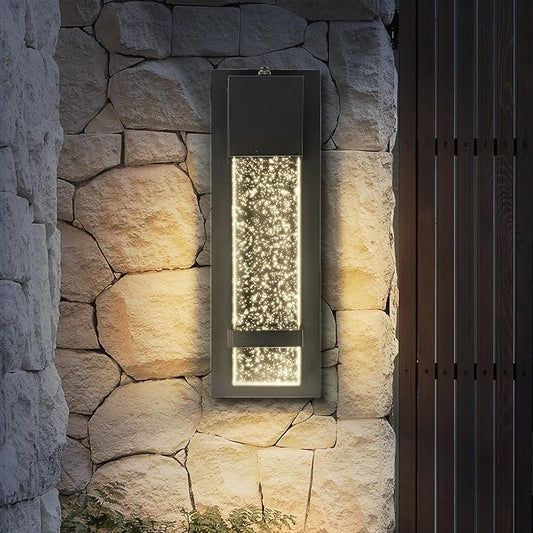 ASD LED 13 Inch Bubble Glass Wall Light Fixture | 12W 500LM 3000K-5000K 120V | 3CCT, Waterproof, Photocell, ETL Listed | Exterior Dusk to Dawn Flush Mount Sconce, Outdoor Lighting | Black