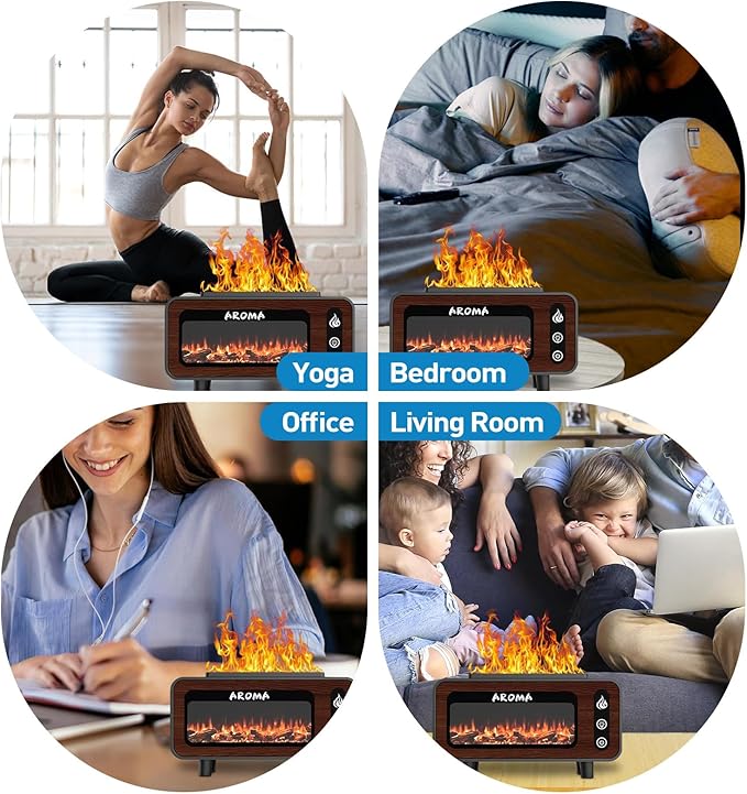 APSARAS USA Aroma Diffuser, Essential Oil Diffuser, Fireplace Flame Air Humidifier Diffuser, 7 Colors Aromatherapy Diffuser with Timer, Humidifiers for Bedroom,Yoga,Gym,200ml(Black)