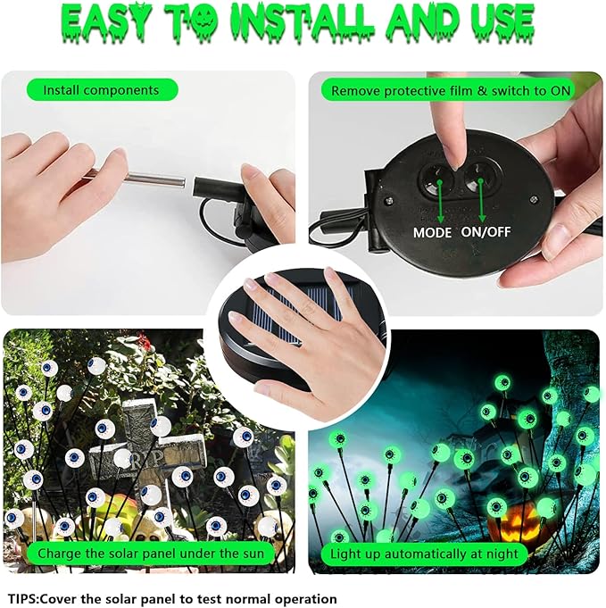 2025 Upgraded 6 Pack Halloween Decorations Outdoor, Green Solar Eyeball Lights, 36 LED Eye Balls Swaying Firefly Light Waterproof (Soft Glowing or Steady on) for Garden Lawn Pathway Grave Yard Decor