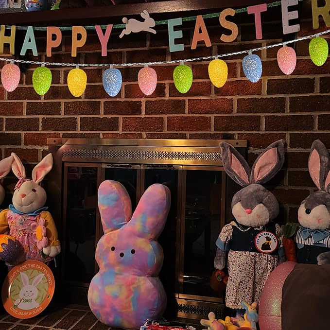 Easter String Lights Battery Operated 7Ft 10 LED Pastel Egg Lights Shatterproof with Timer, Indoor Outdoor Decorations Egg Light String for Party Garden Home Spring Themed Tree Easter Decor