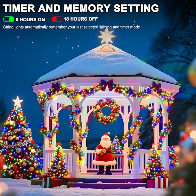 124 FT 380 LED String Lights Outdoor Indoor, Christams String Lights Waterproof 8 Modes & Timer, Fairy Lights Plug in for Bedroom, Weeding, Patio, Party, Holiday,Christmas Decor（Multicolor）