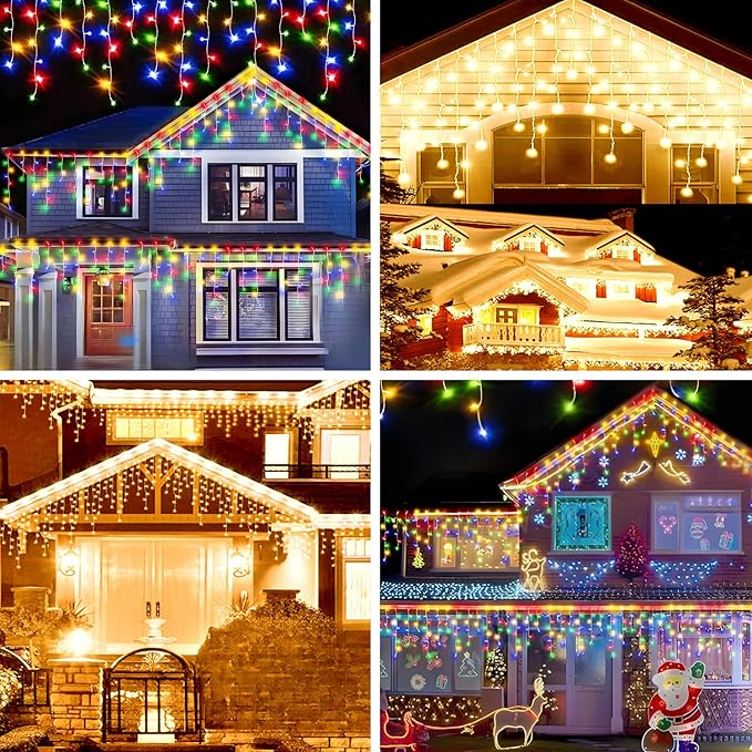 Color Changing Icicle Lights for Outside,82ft 800 LEDs Christmas Light,APP Control,Music Sync,Waterproof LED Icicle Lights for Eaves Yard House Holiday Christmas Decoration,Warm White and Color
