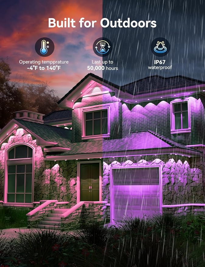 200FT Permanent Outdoor Lights -RGB Eaves Lights with App Control Remote,DIY Scene Modes IP67 Waterproof Outside LED Light for Christmas, Holiday, Daily, House Roof Eternity Lighting
