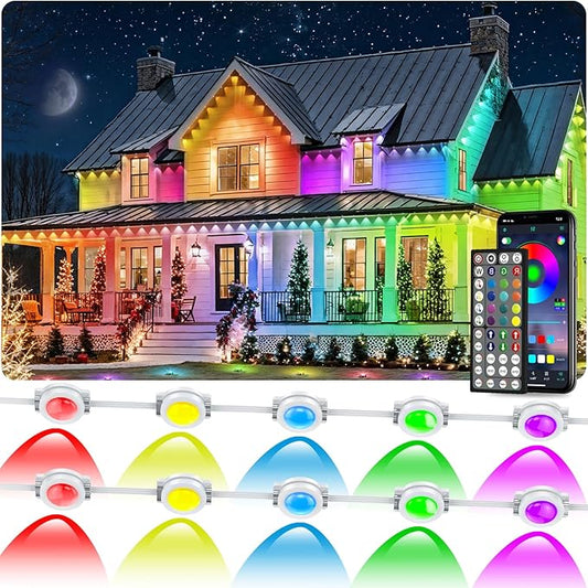300FT Permanent Outdoor RGB Lights, IP67 Waterproof Smart Eave Lighting, with App/Remote Control Eaves Light, DIY LED Scenes Modes for House Roof Decor,Christmas,Party,All Holiday and Daily.