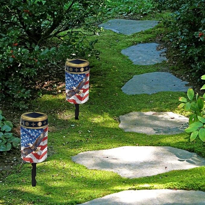 American Eagle Flag Prayer Cemetery Solar Lights for Grave Cemetery Decor Candle Lamp Corss Sunflower Grave Solar Lights