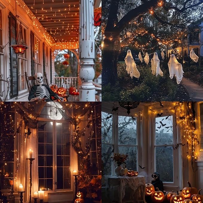 Orange Halloween String Lights Outdoor, Thanksgiving Mini Lights, 32.5FT 100 LED Waterproof Christmas Lights with 16 Lighting Modes for Garden Party Christmas Xmas Tree Lights Autumn Fall Decor