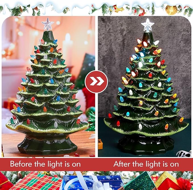 Boao 100 Pieces Ceramic Christmas Tree Bulbs and 5 Stars Replacement Plastic Bulbs for Ceramic Christmas Tree Decorations (4 mm Diameter,Assorted Color)