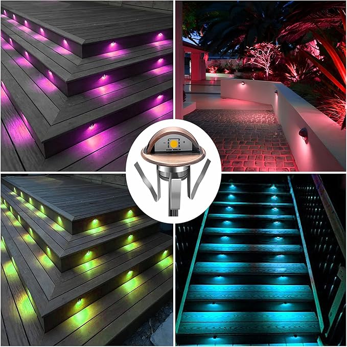 1PCS LED Deck Stair Lighting Kit, Low Voltage Patio Deck Lamp IP65 Φ1.38 Indoor Outdoor Wood RGB Multicolored Recessed Yard Garden Patio Step Landscape Pathway Decor Lights, Bronze(RGB)