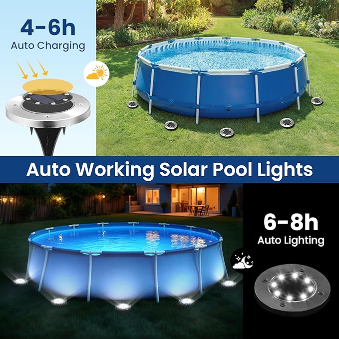 SOLPEX 12 Pack Solar Pool Lights for Above Ground Pools, Waterproof LED Above Ground Pool Lights, Outdoor Pool Decoration Accessories(Cool White)